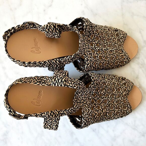 Castaner Woven Raffia & Leather Sandal 4-3/8" Wedge Heel Slingback-Women's 40/9 - Picture 7 of 9